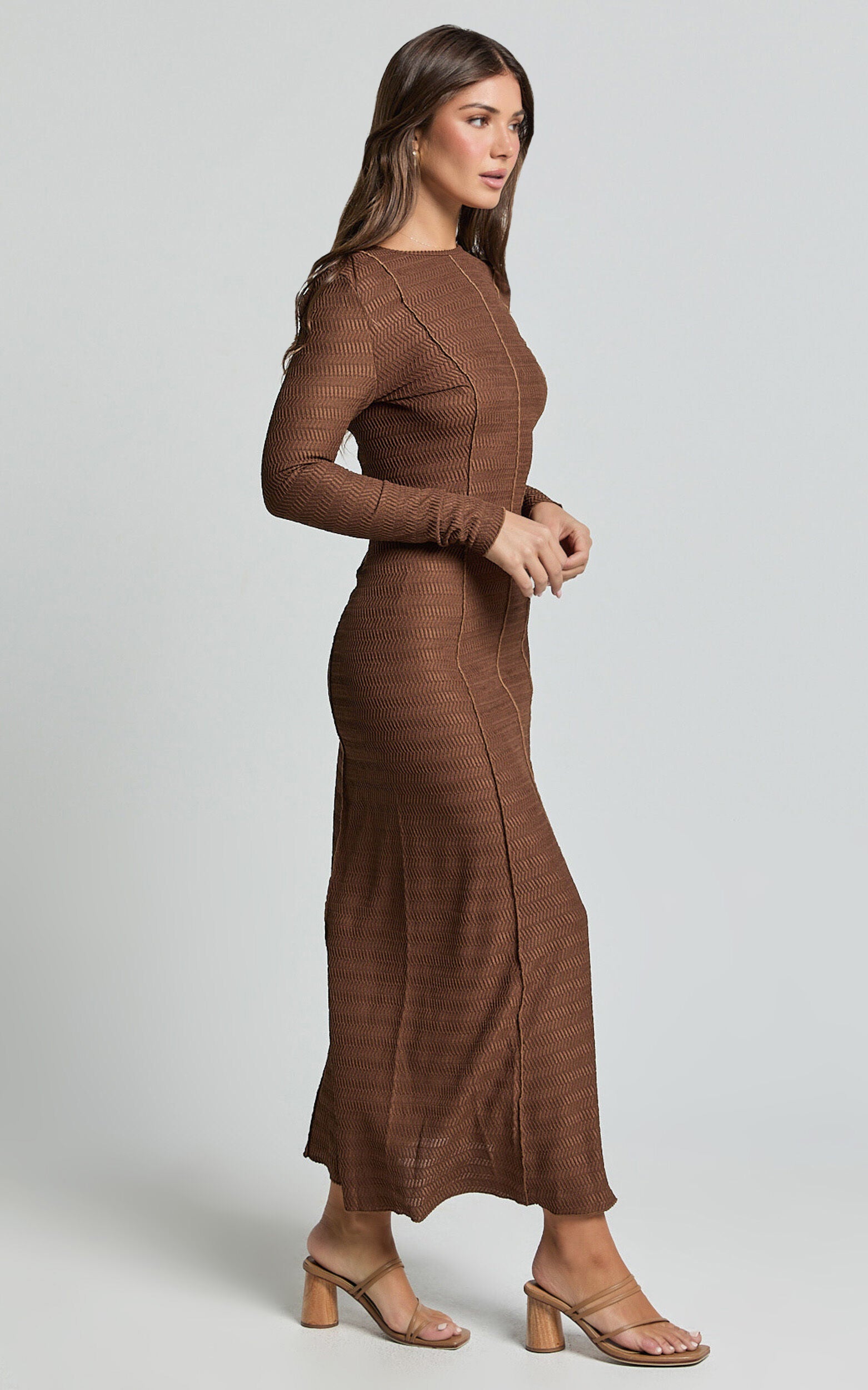Valencia Maxi Dress - Long Sleeve A Line Dress in Chocolate