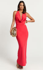 Sylvana Maxi Dress - Cowl Halter Neck Bodycon Dress in Red