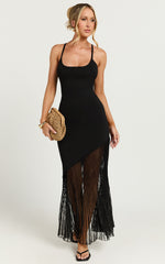Chelly Midi Dress - Knitted Asymmetric Sheer Hem panel Dress in Black