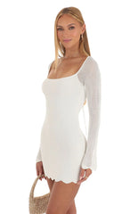 Crochet Bell Sleeve Dress in White