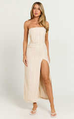 Aubrey Midi Dress - Strapless Thigh Split Dress in Cream