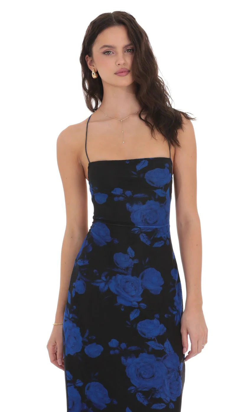 Floral Bodycon Open Back Maxi Dress