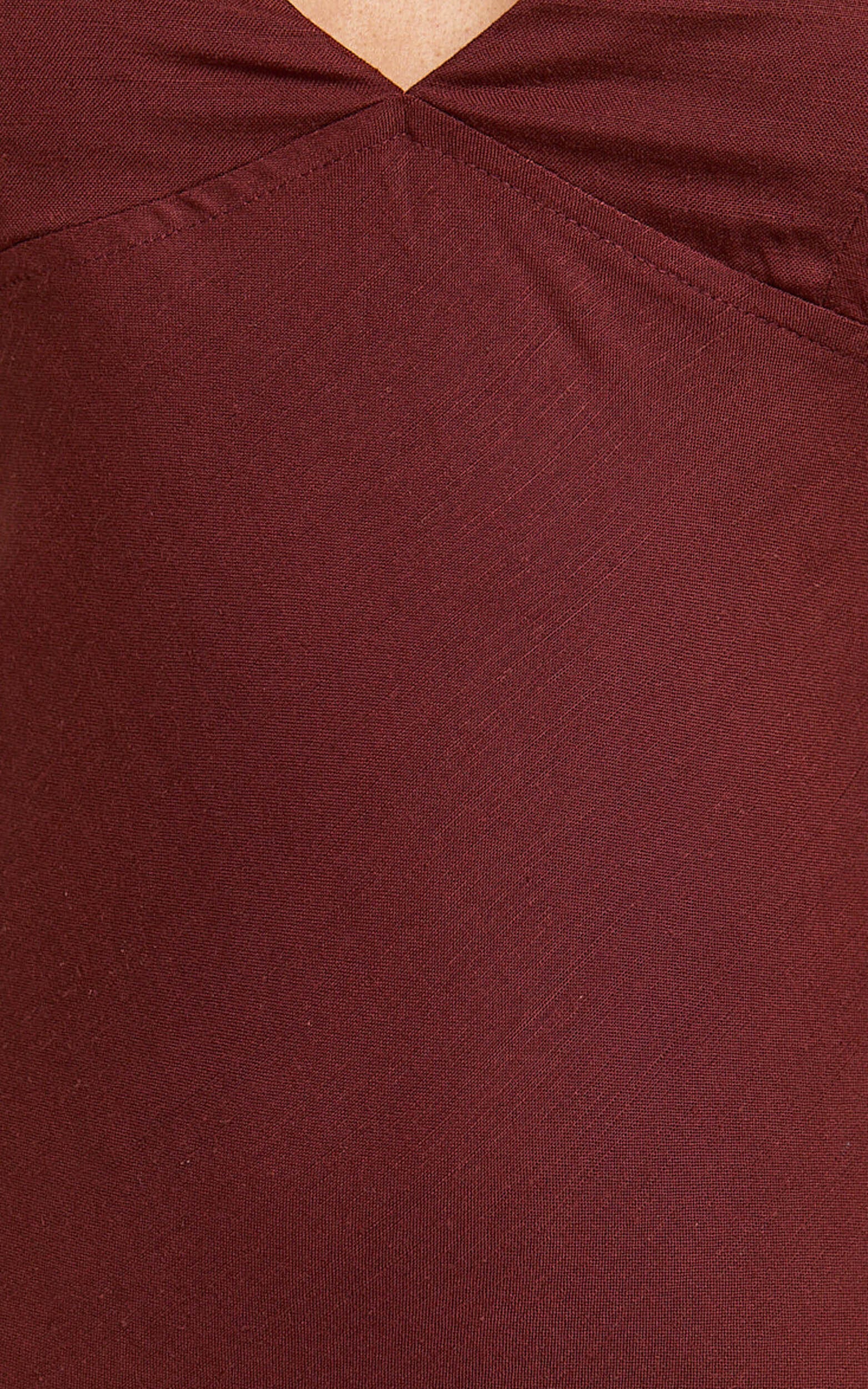 Adalita Midi Linen Dress - V Neck Cowl Back Bias Cut Dress in Chocolate