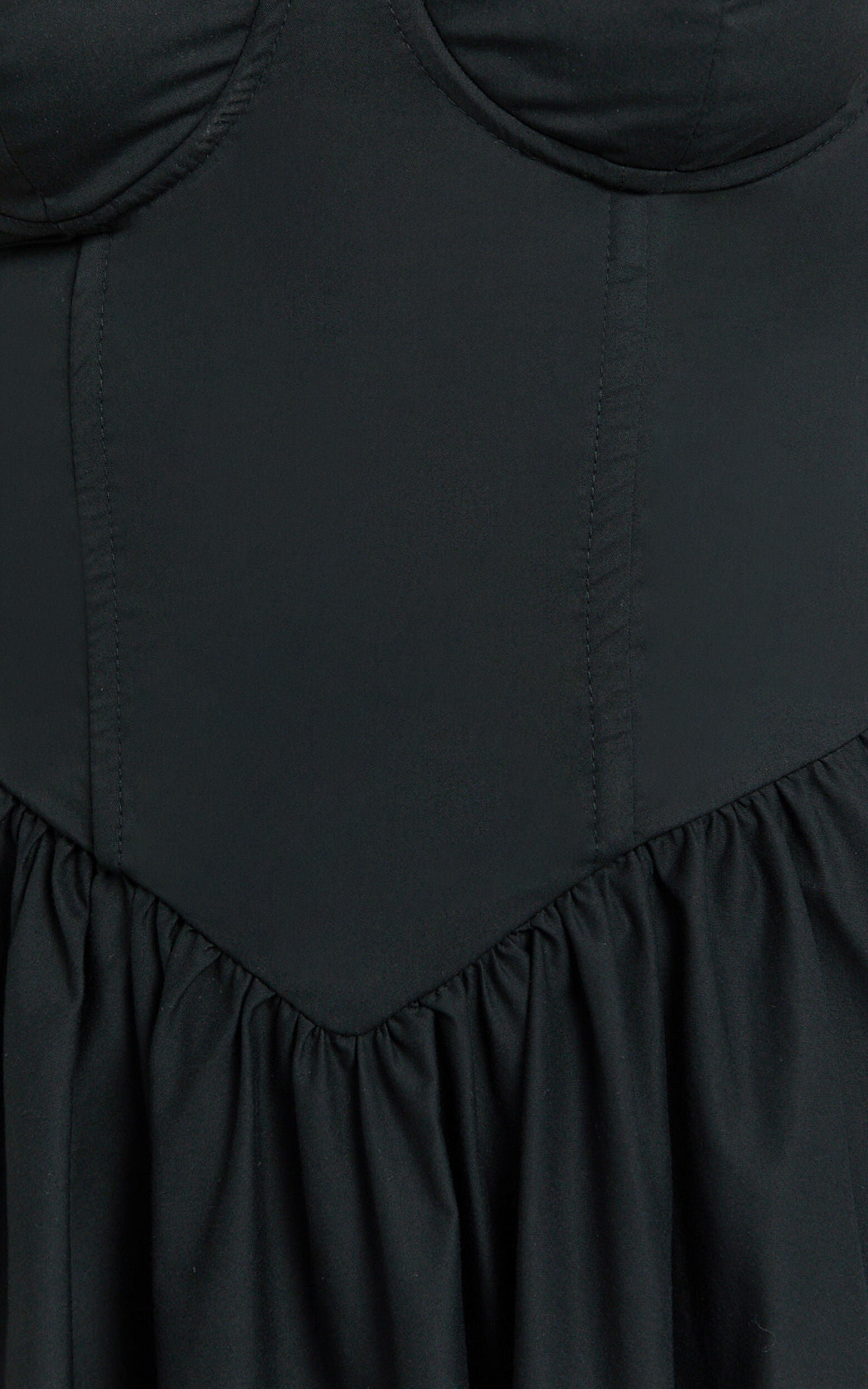 Daria Midi Dress - Strapless Corset Gathered Dress in Black