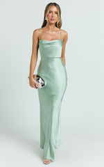 Hanna Maxi Dress - Satin Cowl Neck Low Back Dress in Sage