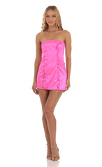 Double Ruffle Strapless Dress in Hot Pink