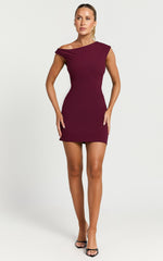 Vilma Mini Dress - One Shoulder Bodycon Dress in Wine