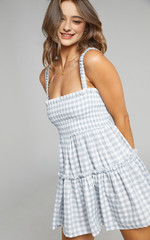 Wilda Mini Dress – Light Blue Gingham Shirred Tiered Sundress