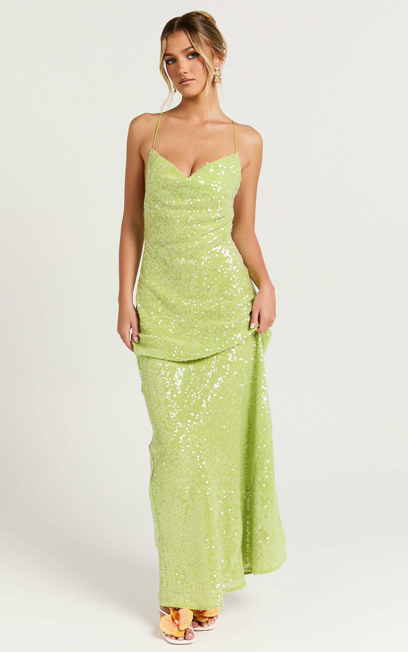 Payton Maxi Dress - Cowl Neck Low Back Dress in Green
