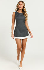 Vera Mini Dress - Sleeveless High Neck A Line Dress in Charcoal