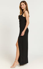 Donna Maxi Dress - Cowl Neck Column High Split Dress in Black