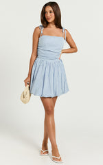 Miriam Mini Dress - Tie Straps Square Neck Mini Dress in Blue