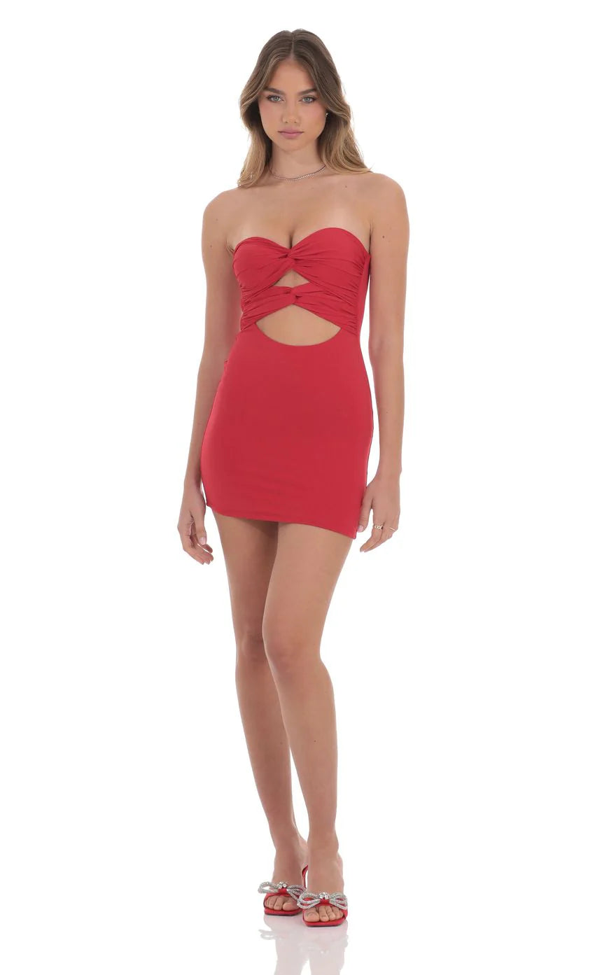 Double Twist Cutout Dress in Red