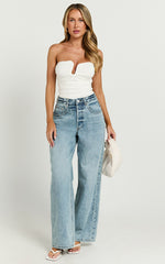 Petra Top - Gathered Cut Out Jersey Top in Off White