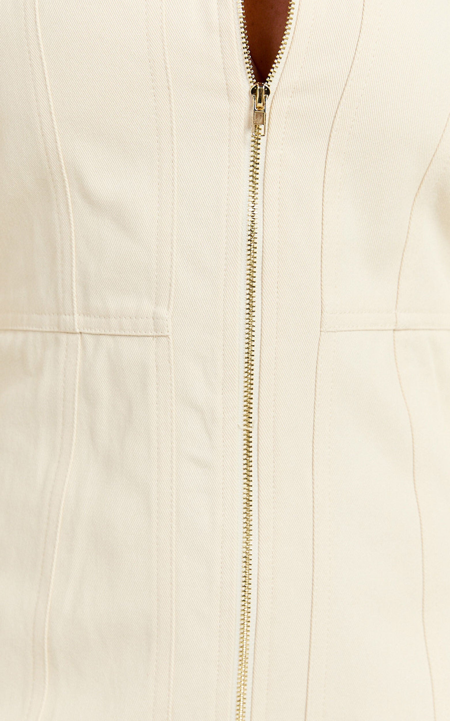 Desiree Mini Dress - Long Sleeve Zip Front Dress in Natural