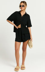 Donita Top - Button Up Shirt Top in Black
