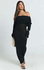 Claire Maxi Dress - Knit Off Shoulder Dress in Black