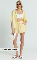 Ramona Linen Shorts - Drawstring Linen Shorts in Lemon