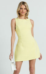 Freddie Mini Dress - Boat Neck Fit and Flare Dress in Lemon