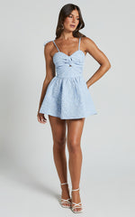 Chrissy Mini Dress - Sweetheart Tie Strap Cut Out Dress in Soft Blue