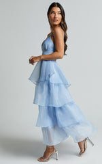 Cindy Midi Dress - Layered Skirt Dress in Pale Blue