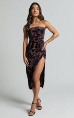 Jessell Midi Dress - High Split Strapless Dress in ALETTA BURNOUT