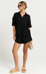 Donita Top - Button Up Shirt Top in Black