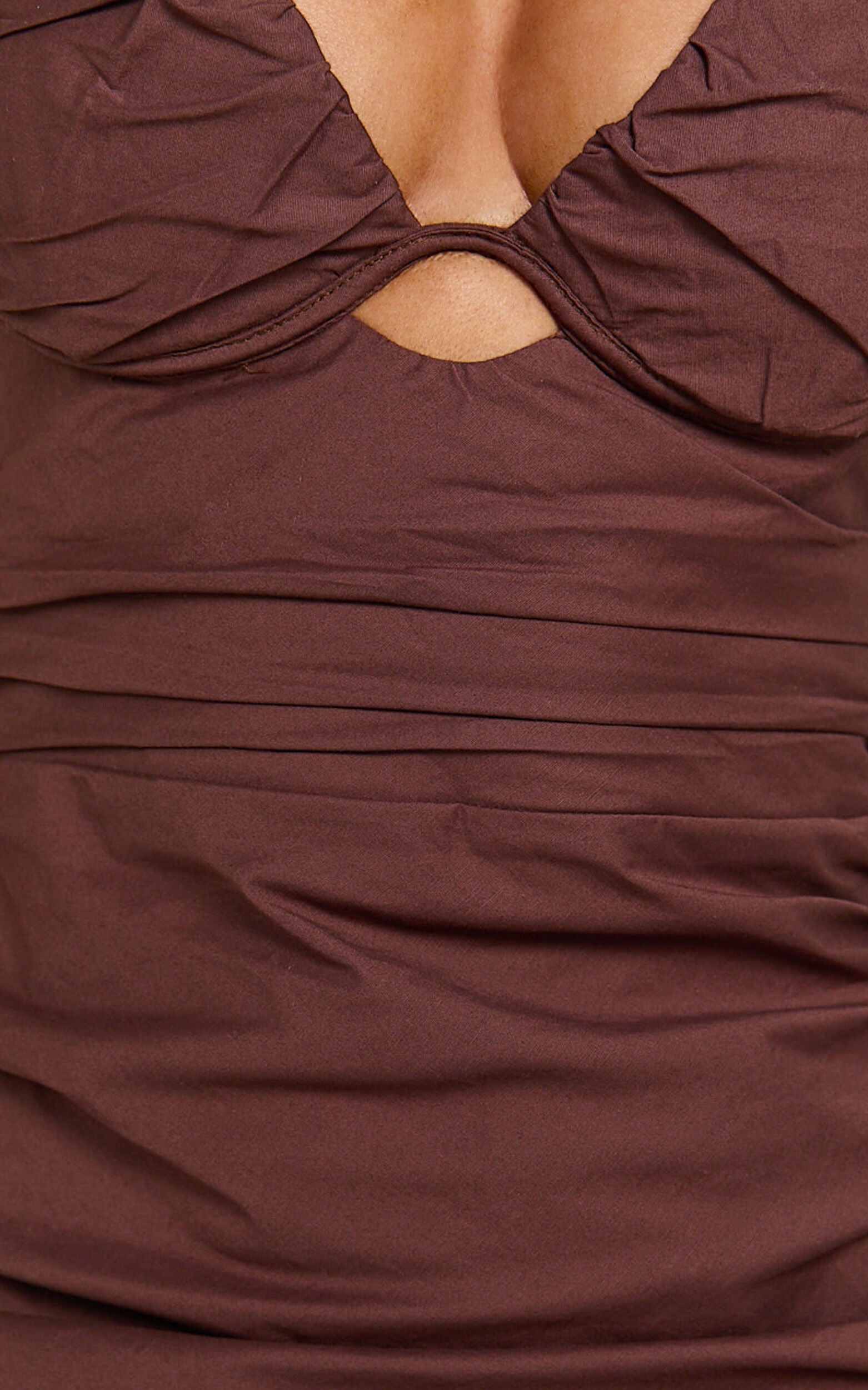 Nicoletta Midi Dress - Sweetheart Back Tie Gathered Dress in Chocolate