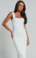 Tayla Midi Dress - Ruched Bust Bodycon Dress in White
