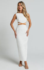 Glenda Midi Dress - High Neck Sleeveless Back Split Slip Dress in White