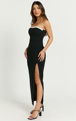 Perlita Midi Dress - Sleeveless Pearl band detailing Dress in Black