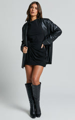 Candace Mini Dress - Faux Wrap Shift Dress in Black