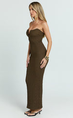 Alberta Maxi Dress- Strapless bust detail textured dress in Chocolate