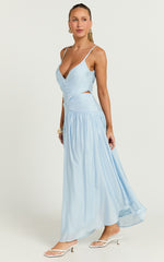 Edlyn Midi Dress - V Neck Side Cut Out Dress in Blue