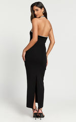 Vinny Midi Dress - Scoop Neck Bodycon Dress in Black