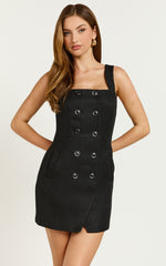 Tonia Dress - Boucle Button Detail Dress in Black
