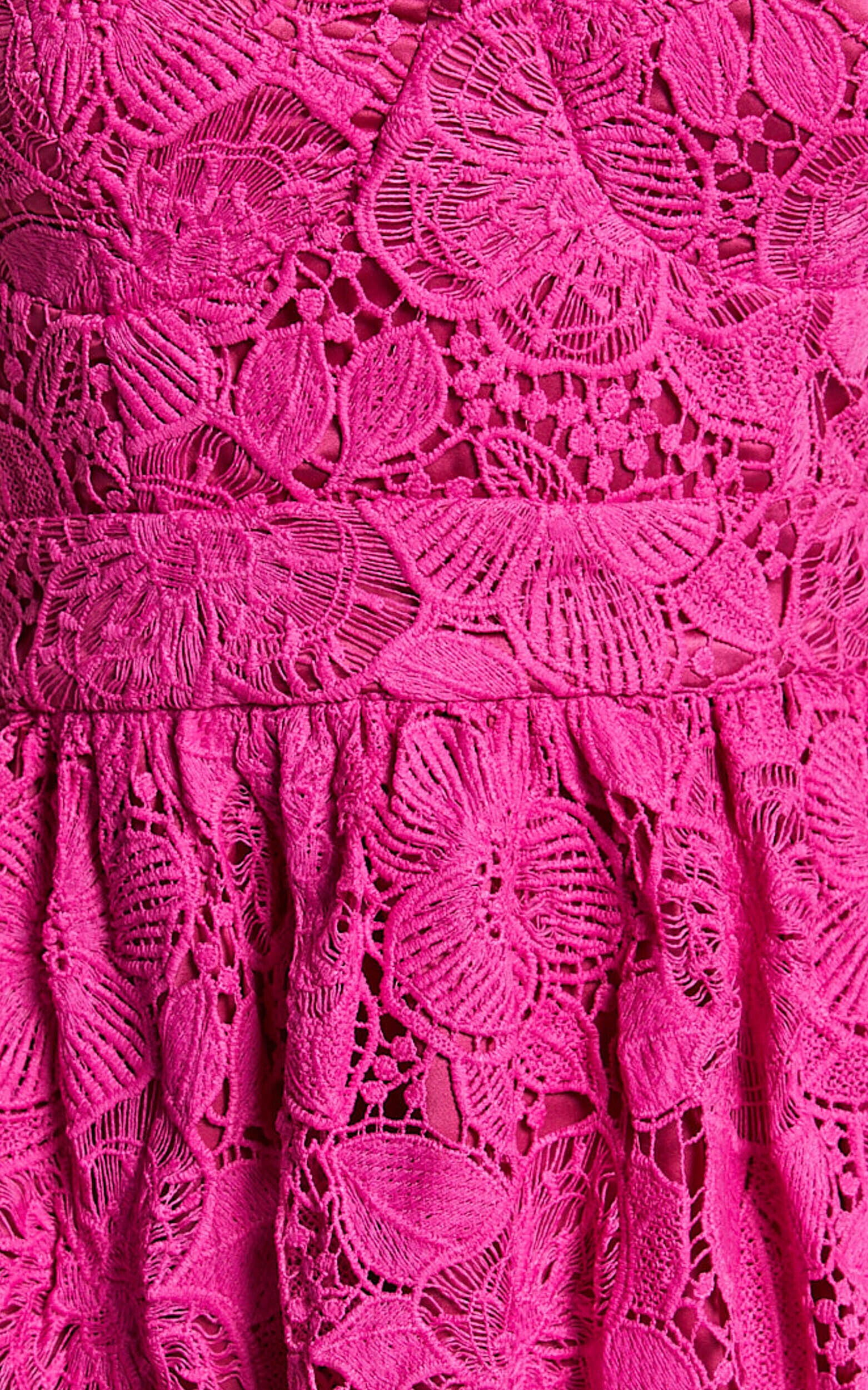 Gabriela Midi Dress - Strapless Lace Dress in Magenta