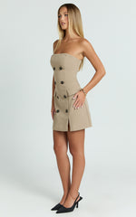 Tansy Mini Dress - Strapless Tailored Bodycon Dress in Tan