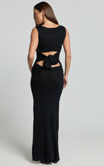 Sanya Midi Dress - Bodycon Knitted Tie Back Dress in Black