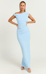 Genie Maxi Dress - Off The Shoulder Dress in Baby Blue