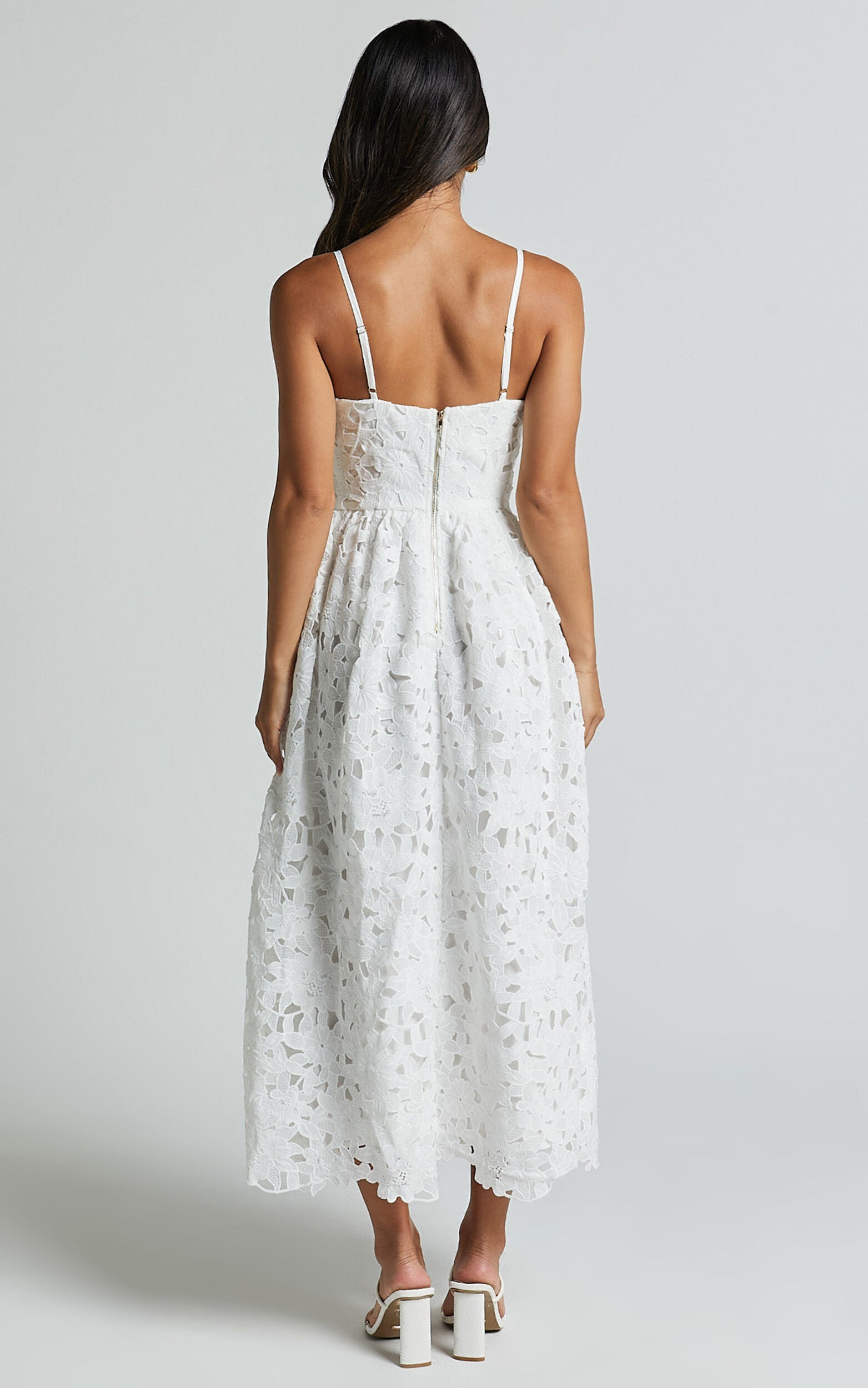 Deborah Midi Dress - Strappy Sweetheart Neck Corset Lace Dress in White