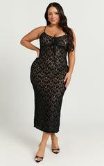 Trudy Maxi Dress - Lace Tie Front Dress in Black