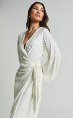 Taylor Midi Dress - Long Sleeve Wrap Dress in White