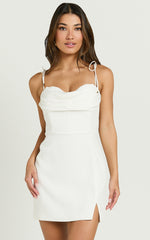 Stacey Mini Dress - Tie Shoulder Sweetheart Fitted Dress in Off White
