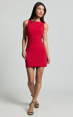 Bindi Boat Neck Bodycon Mini Dress in Red
