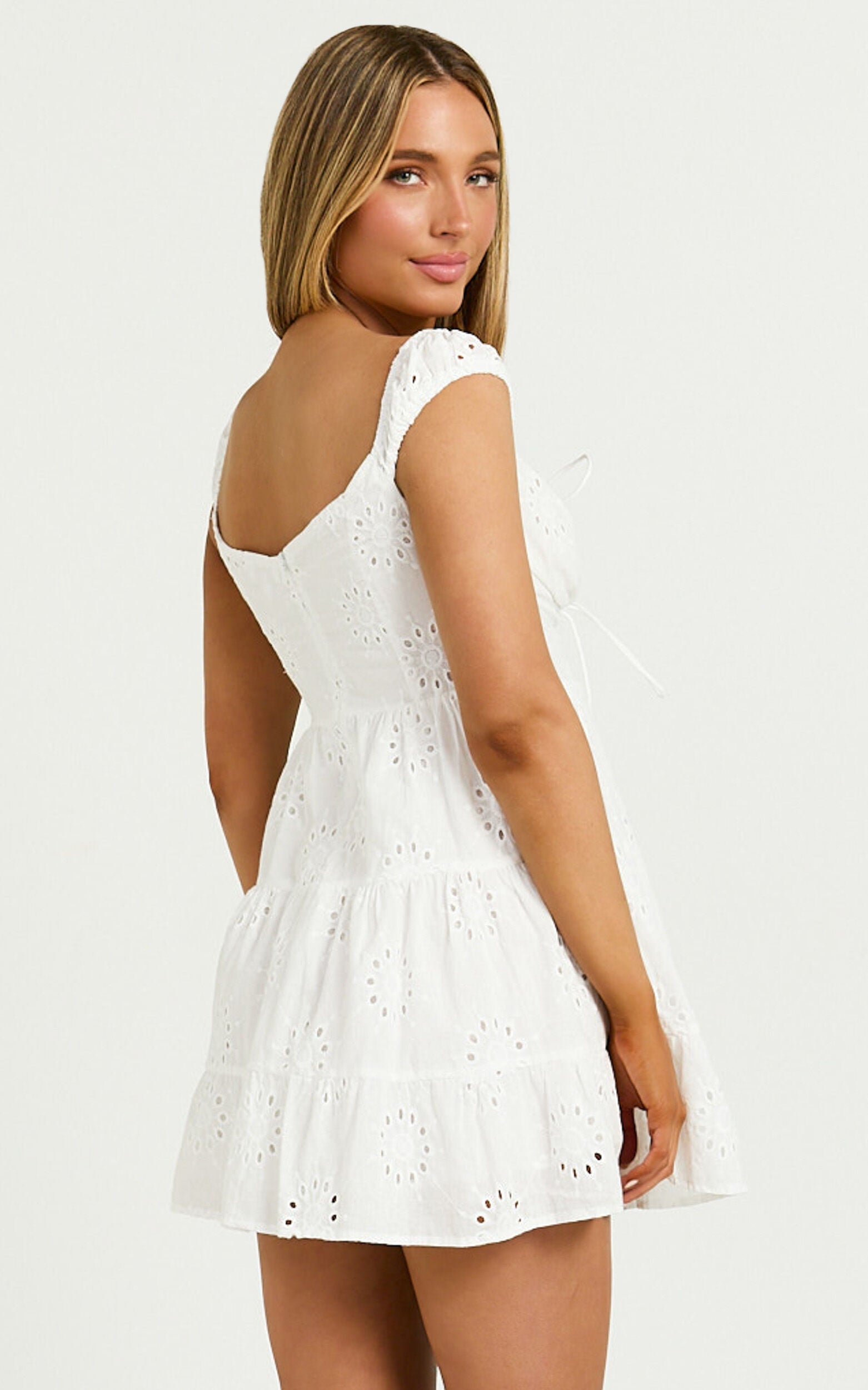 Nieza Mini Dress - Short Sleeve Corset Detail Mini Dress in White