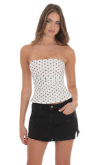 Mesh Polka Dot Ruched Tube Top in White