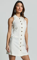 Helen Mini Dress - Collared Button Down Mini Dress in White