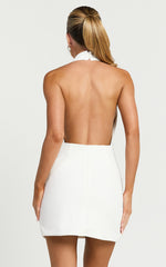 Evaline Mini Dress - Halter Cowl Neck Low Back Dress in Ivory