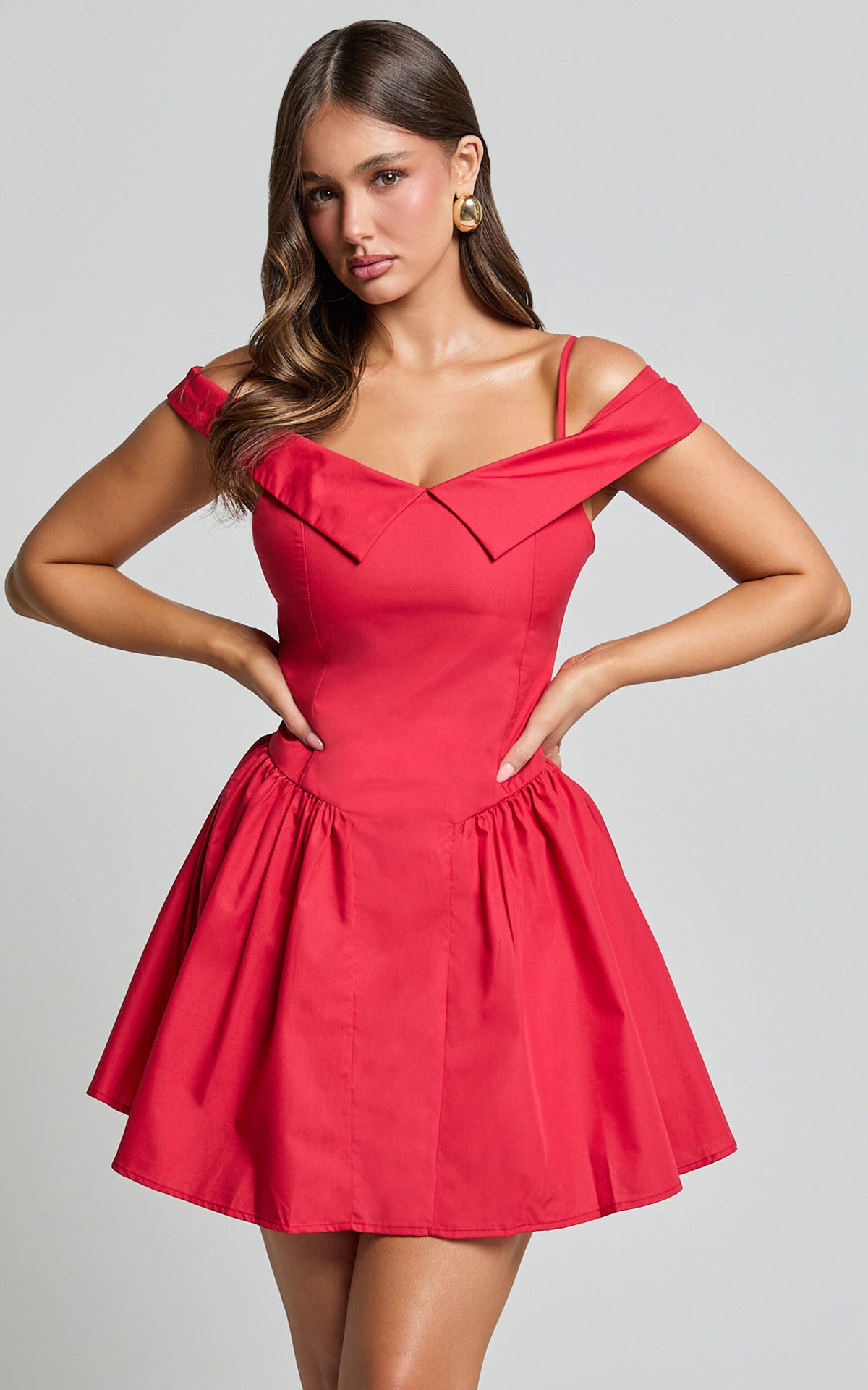 Bea Mini Dress - Off the Shoulder Fit and Flare Dress in Red